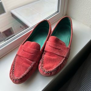 Salmon pink suede loafers